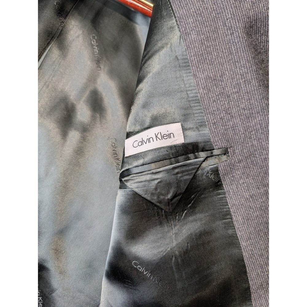 Calvin Klein Mens XL Gray Nailhead 100% Wool 2-Button Suit Jacket Blazer - Picture 4 of 12